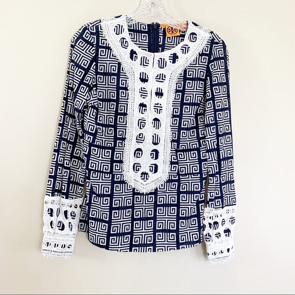 Tory Burch Derelia Navy/White Tunic Crochet Top